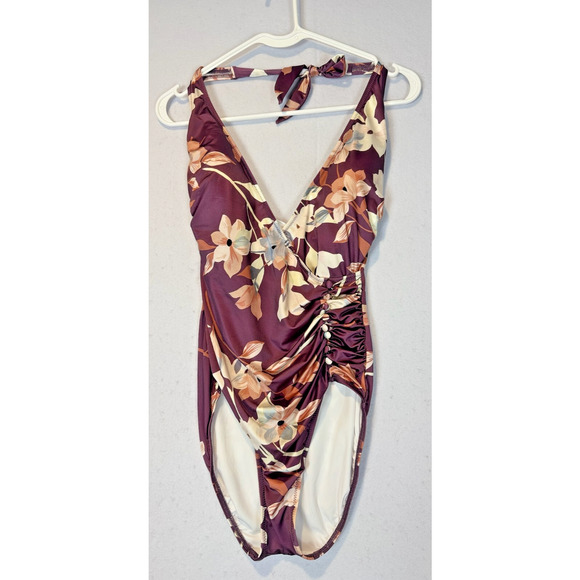 Gottex One Piece Swimsuit Amore Mauve Floral Size 8 Halter - Picture 1 of 6